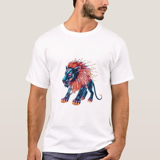 Entfesseln Sie Ihr Roar Neon Robo Lion T-Shirt (Vorderseite)