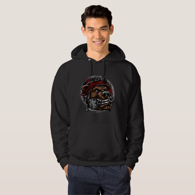 Entfesseln Sie Ihre innere Rebellion: Biker Bear Hoodie (Vorne ganz)