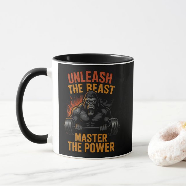 Entfessle die Bestie – Bodybuilding Power Geschenk Tasse (Mit Donut)