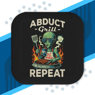 Entführt Grill Wiederhole Retro BBQ Kochen Lustig Pappteller