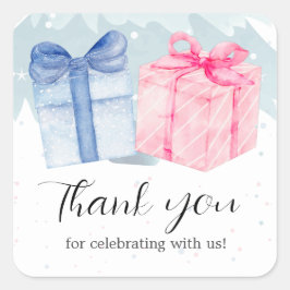 Enthüllung über blaue oder rosa Geschenke Quadratischer Aufkleber