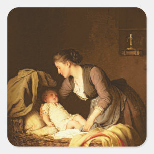 Entkleiden des Babys, 1880 Quadratischer Aufkleber