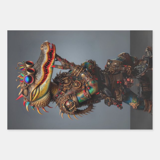 Entkopplung von Steampunk-Sumpf-Alligatoren Geschenkpapier Set (Vorderseite 2)