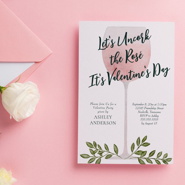 Entkorken Sie das Rosé Wine Valentine's Day Party Einladung (Von Creator hochgeladen)