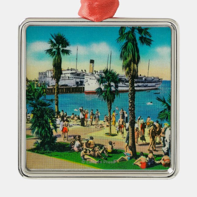 Entlang dem Strand in AvalonCatalina Insel, CA Silbernes Ornament (Vorne)