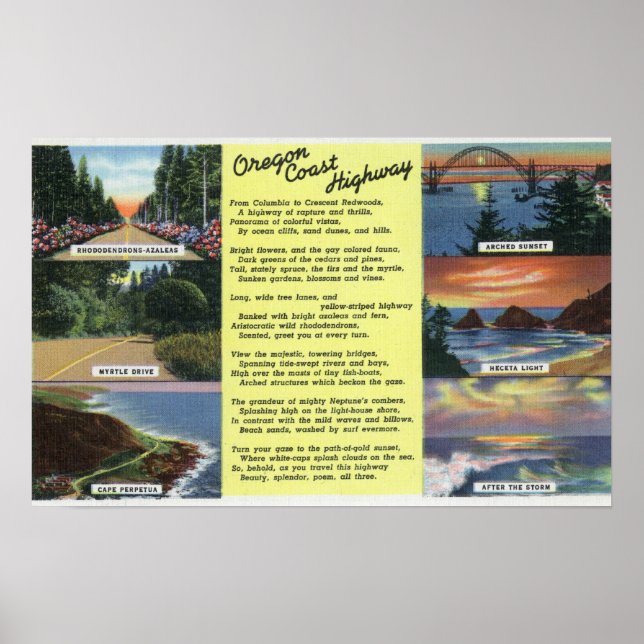 Entlang der Oregon Coast Highway mit einem Gedicht Poster (Vorne)