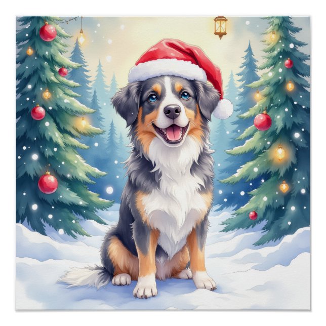 Entlebucher Mountain Dog Snowy Forest Santa Poster (Vorderseite)