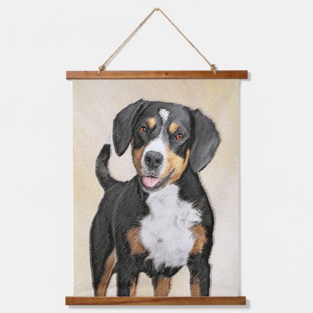 Entlebucher Mountain Hunde Malerei Original Hunde  Wandteppich Mit Holzrahmen (Vorderseite)