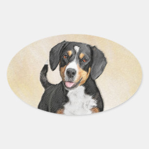Entlebucher Mountain Hunde Malerei - Originelle Ku Ovaler Aufkleber