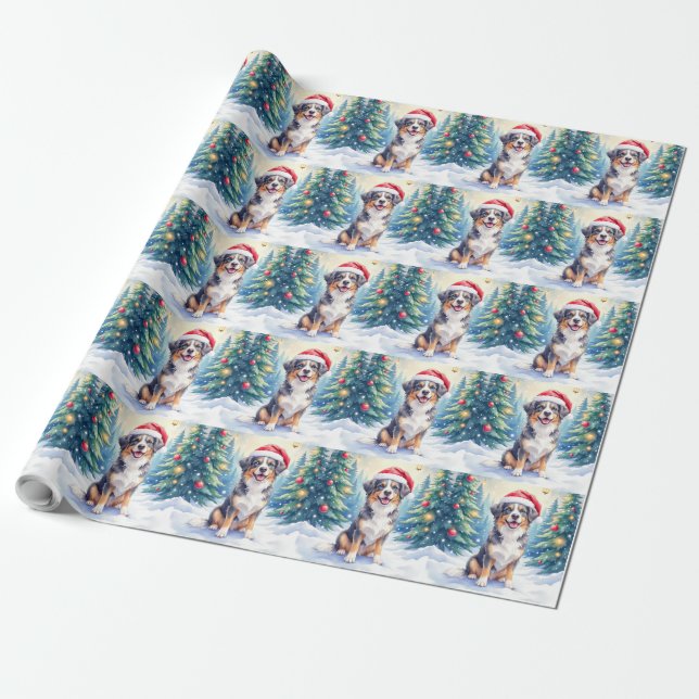 Entlebucher Sennenhund Schneewald Santa Geschenkpapier (Ungerollt)