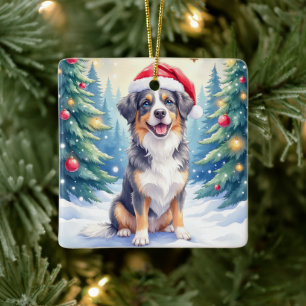 Entlebucher Sennenhund Schneewald Santa Keramikornament