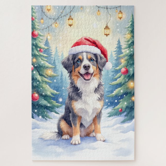 Entlebucher Sennenhund Schneewald Santa Puzzle (Vertikal)
