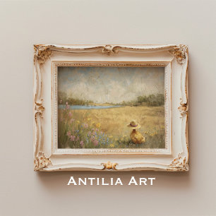 Entlein mit Hut Malerei Rustikale Seelandschaft Poster