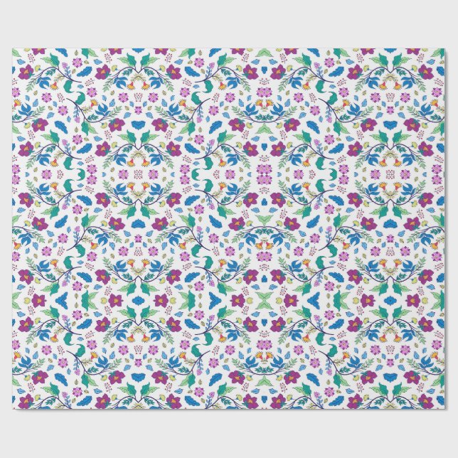 Entrollte und flache Ansichten von lebendiger flor Geschenkpapier (Flach)