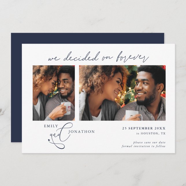 Entscheidet sich für Forever Script 2 Fotos Navy B Save The Date (Vorne/Hinten)