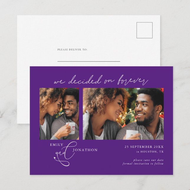 Entscheidung für das "Forever 2 Foto" Lila Rett Ankündigungspostkarte (Vorne/Hinten)