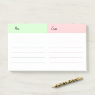 Entscheidungsfindung für die Vor- und Nachteile Post-it Klebezettel