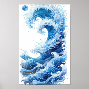 Entschlackend blaue Waves auf weißem Hintergrundpl Poster
