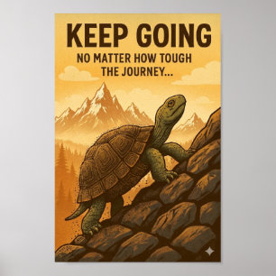 Entschlossene Schildkröte, die felsige Steigung er Poster