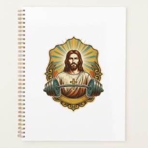 Entschlossener Jesus Schwerer Eisenhantel Kraftdre Planer