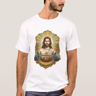 Entschlossener Jesus Schwerer Eisenkurzhantel Kraf T-Shirt