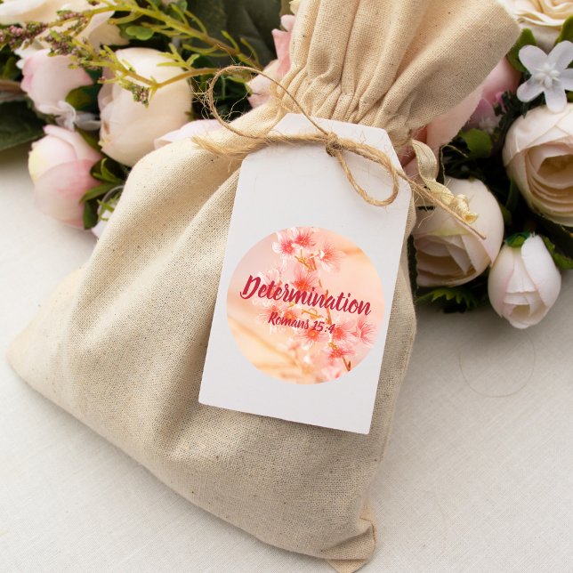 Entschlossenheit Römer 15:4 Verse mit rosa Blume Runder Aufkleber (Von Creator hochgeladen)