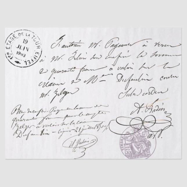 Entschlüsselung Vintager Text in französischer Sch Seidenpapier (Vorderseite)