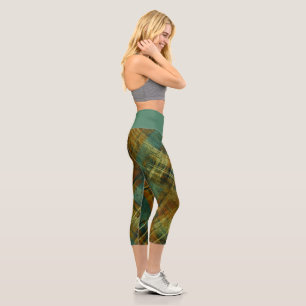 Entsetzlicher Autumnal Tartan Karo Green Waistband Capri Leggings