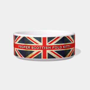 Entsetzter Union Jack Scottish Fold Cat Kitty Pet Napf