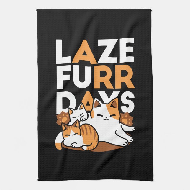 Entspannen bei Katzen Kunst - "Laze Furr Days" für Geschirrtuch (Vertikal)