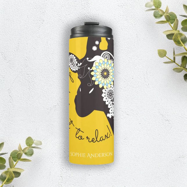 Entspannen - Gelber Funny Giraffe Thermosbecher (Von Creator hochgeladen)