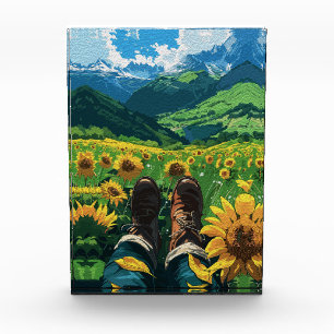 Entspannen im Sonnenblumenparadies Fotoblock
