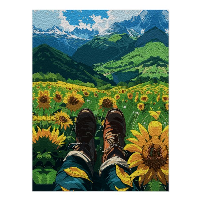 Entspannen im Sonnenblumenparadies Poster (Vorderseite)