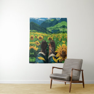 Entspannen im Sonnenblumenparadies Wandteppich
