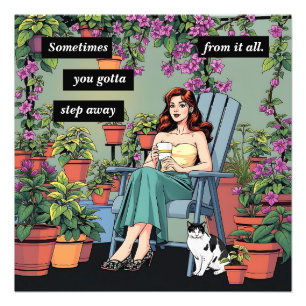 Entspannen Sie bei Kaffee, Katzen und Pflanze Fotodruck