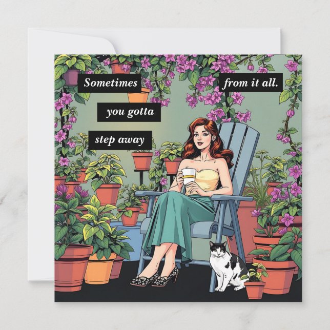 Entspannen Sie bei Kaffee, Katzen und Pflanze Mitteilungskarte (Vorderseite)