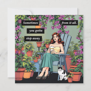 Entspannen Sie bei Kaffee, Katzen und Pflanze Mitteilungskarte