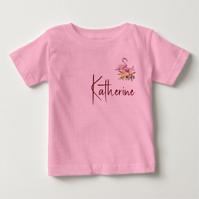 Entspannen Sie Flamingo mit tropischen Blume Aloha Baby T-shirt (Vorderseite)