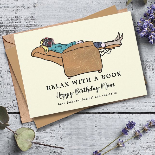 Entspannen Sie sich bei einem Buch Happy Birthday  Karte (Funny birthday card for mom book lover greetings card)