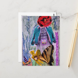 Entspannende Blumenfrau Unordentliche Mixed-Media- Postkarte