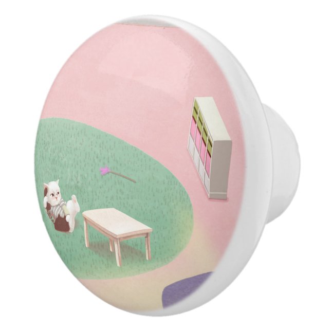 Entspannende Kätzchen im Wohnzimmer Keramikknauf (Rechts)