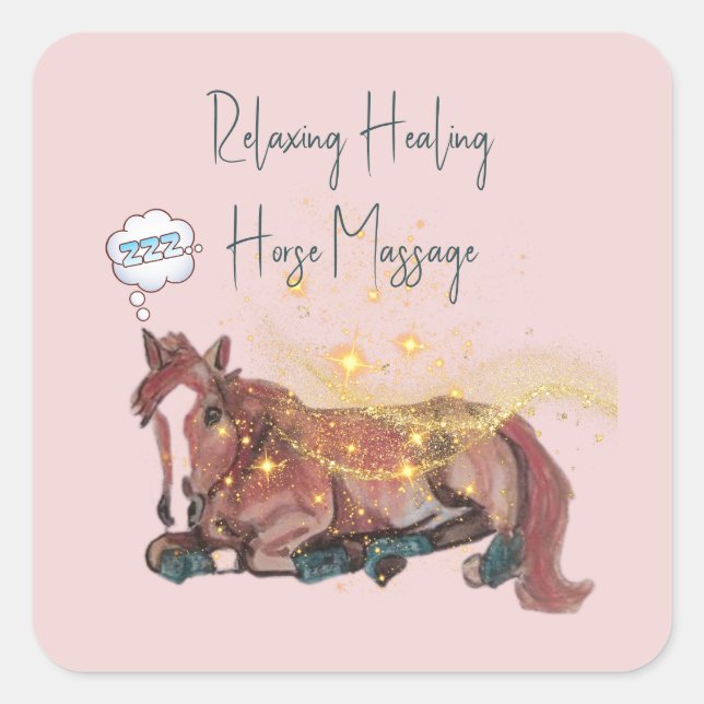 entspannende Pferdemassage Quadratischer Aufkleber (Vorderseite)