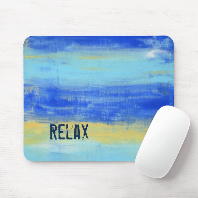Entspannende Strand Blau Gelbe Abstrakte Kunst Mousepad (Mit Mouse)