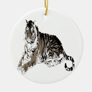 Entspannende Tiger-Ornament Keramik Ornament