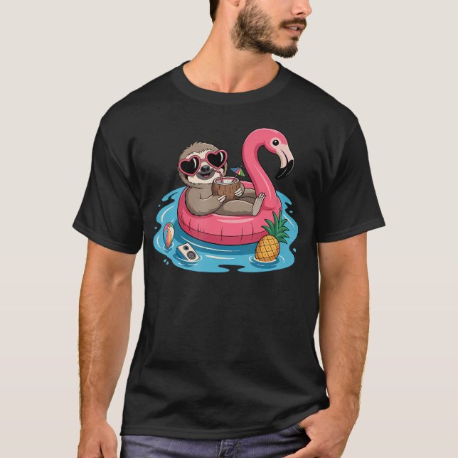 Entspannender Faultier Flamingo Schwimmkörper Koko T-Shirt (Vorderseite)