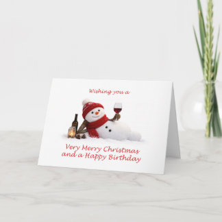 Entspannender Schneemann mit Wein Weihnachtsgeburt Feiertagskarte