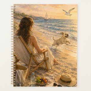 Entspannender Strandtag Hund Aquarell-Kunst Planer