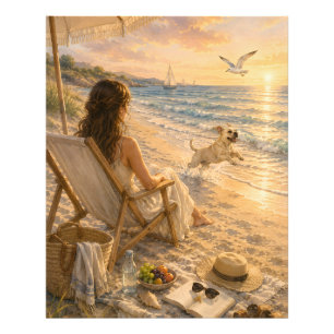 Entspannender Strandtag Hund Wasserfarben Kunst Fotodruck