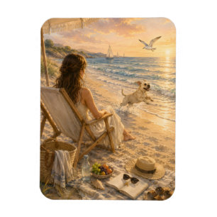 Entspannender Strandtag Hund Wasserfarben Kunst Magnet