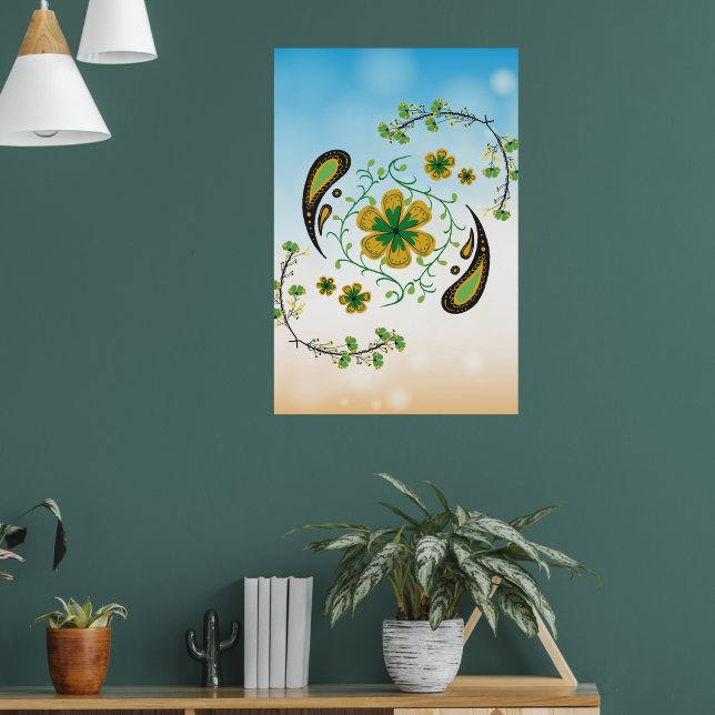 Entspannendes Grün Gelb Floral Poster (Wohnzimmer 1)